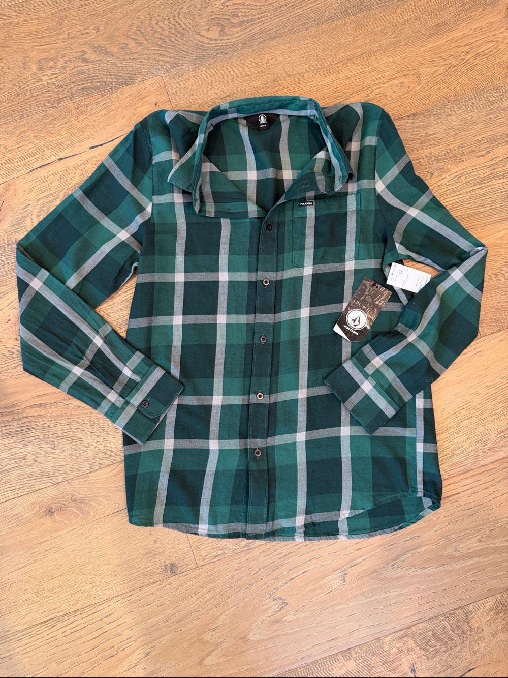 Volcom Green & Dark Green Plaid Button-Down Shirt